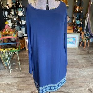 Michael Kors Size Large Navy Blue Print Detail MIDI Dress